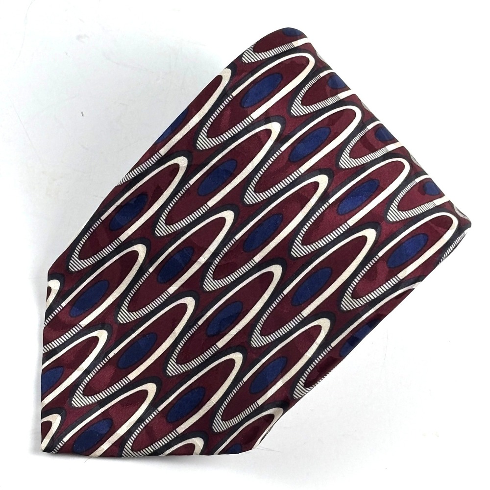 Robert Talbott Studio Silk Tie Mens Burgundy Navy Geometric USA Wedding Formal
